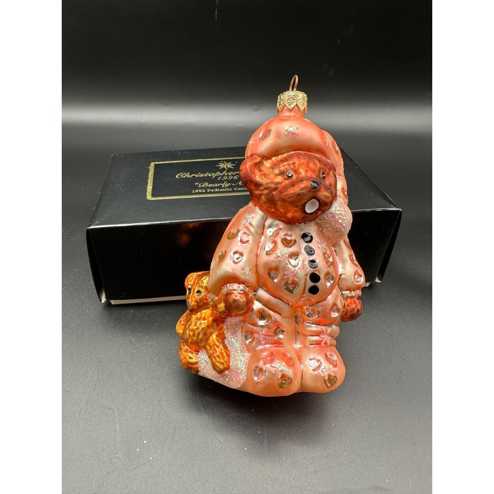 1996‎ CHRISTOPHER RADKO PEDIATRIC CANCER ORNAMENT BEARLY AWAKE BEAR 6" ORNAMENT